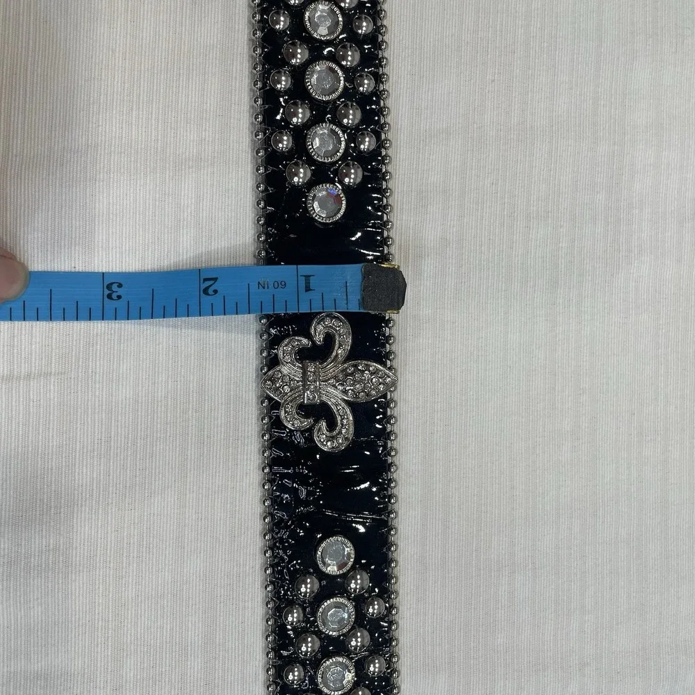 Blazin Roxx Womens Black Leather Rhinestone Western Belt Fleur De Lis 46in